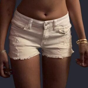 SO Women's White Distressed Jean Shorts